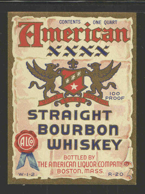 アメリカンオリジナル = AMERICAN ORIGINAL AMERICAN XXXX STRAIGHT BOURBON WHISKEY ANTIQUE BOTTLE LABEL 3