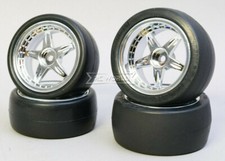 Kawada 1/10 Car Wheels STAGGER 5 Star  WIDE + NARROW w/ TIRES -SLICKS- CHROME