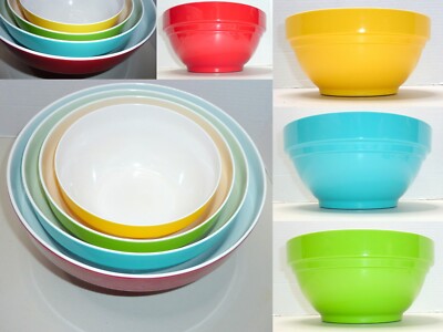 Vintage Melamine Nesting Mixing Bowls Set of 4   Retro Rainbow Pastel Kitchen MC