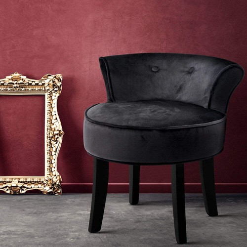 Artiss Vanity Stool Velvet Black Abella - Picture 8 of 8