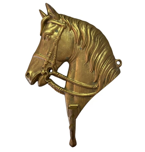 Vintage Solid Brass Horse Hook Equestrian Midcentury Italian Wall Hanging Rare