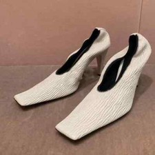 Womens Square Toe High Heel Soft Pleated Elastic Heel Pumps Party Shoes Office