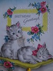 1940s vintage greeting card BIRTHDAY Kittens On Yellow Pillow w/ Real Tassel — photo 4