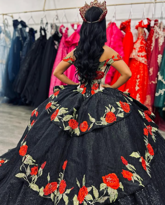 Black Mexicon Quinceanera Dresses Roses Florals Glittering Ruffles Ball Gowns | eBay Black Mexicon Quinceanera Dresses Roses Florals Glittering Ruffles Ball Gowns | eBay