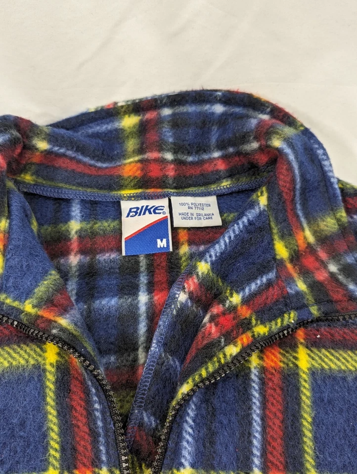 Vintage BIKE Quarter Zip Unisex Shirt Medium Multi Color Collar Plaid Fleece - Image 4 of 4