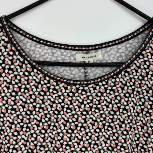 Max Studio Donna 1X Pullover Maglia Top Nero Pesca Bianco Floreale Maniche Corte - Foto 2 di 8