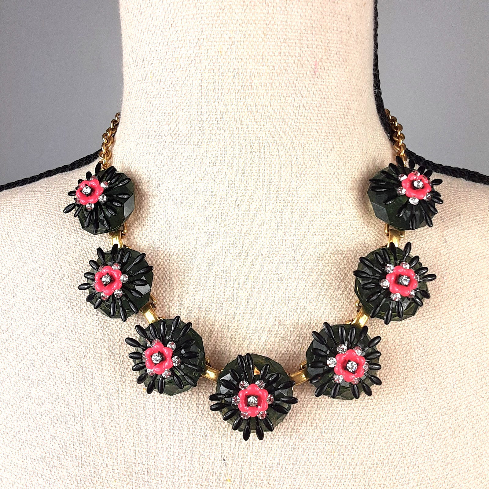 J CREW Statement Necklace Adjustable Rhinestone B… - image 1