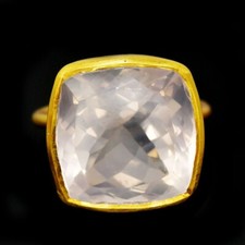 925STERLING SILVER RING NATURAL ROSE QUARTZ CUSHION 14X14 MM. GEMSTONE SIZE 6.5