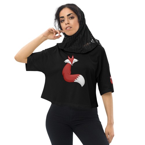 Cute Fox Women's Loose drop shoulder crop top - Picture 2 of 13