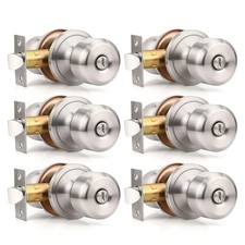 6 Pack Brushed Nickel Door Knobs Interior, Keyless Privacy Door Knob for Bedr...