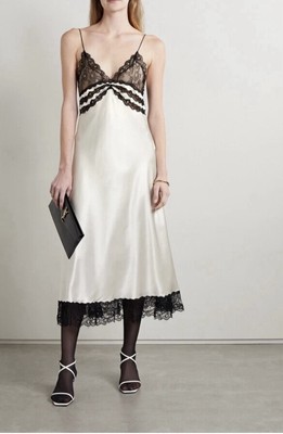 Saint Laurent Lace bodice Silk midi slipdress