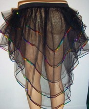 BLACK PEACOCK SEQUIN BACHELORETTE BUSTLE TUTU DANCE SKIRT CYBER PARTY HALLOWEEN