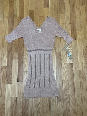 NWT Woman s DKYN Blush Pink Metallic Ribbed V Neck Sheer Dress Size Large
