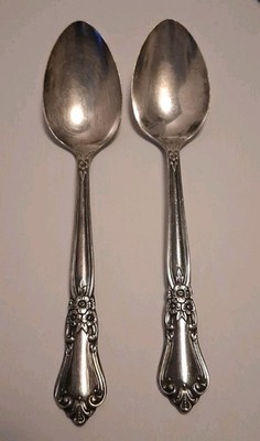 Vintage Wm. A. Rogers Sectional Oneida Ltd Floral Silverplate Spoons - Set of 2