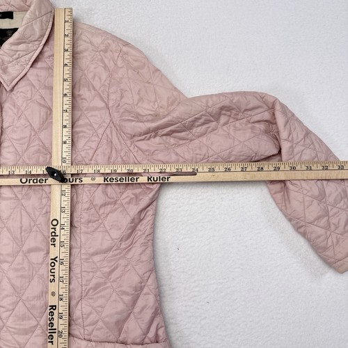 Barbour Jacket Women Size 12 Pink Quilted Snap Button Designer Casual Mid Weight - Picture 10 of 11