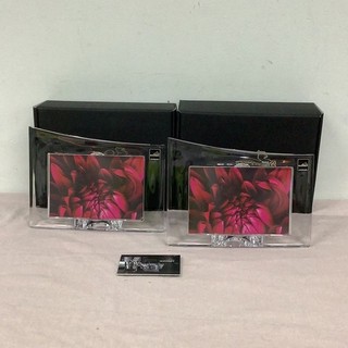 2x Rogaska Crystal Glass Photo Frames Decorative Base Boxed Set NP#919
