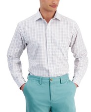 Club Room Men's Performance Regular Fit Dress Shirt, Green Pink, 18.5, 34/35