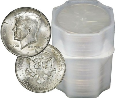 FULL DATES Roll Of 20 $10 Face Value 90% Silver 1964 Kennedy Half