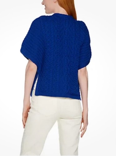 Aran Crafts Merino Wool Crew Neck Cape Cardigan Blue - Made in Ireland XXL NEW - Picture 12 of 13