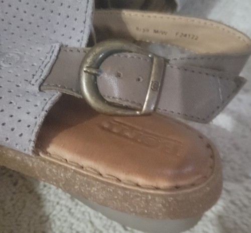 BORN Taupe Leather Slingback Open Toe Flat Cork Sole Gladiator Sandals Sz 8M - Picture 4 of 17