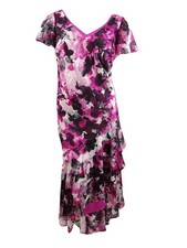 Alex Evenings Women's Plus Size Printed High-Low Dress (14W, Black/Magenta)