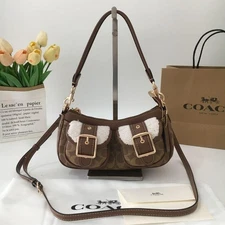 COACH Ashton Baguette Bag In Signature Canvas Tan/Natural CY658 Outlet
