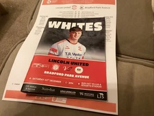 Lincoln United v Bradford Park Avenue prog + team sheet 13/12/25