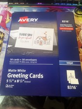 Avery 8316 Inkjet Half-Fold Greeting Cards w/Envelopes, 5.5 x 8.5, White, 30/BX