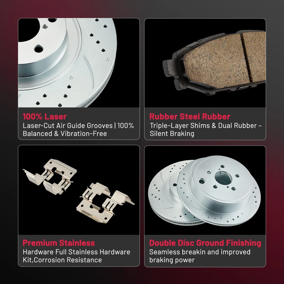 Front & Rear Drilled Rotors Ceramic Brake Pads for 2009-2013 Subaru Forester - Image 4 of 4