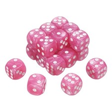 24Pcs 6 Sided Colored Standard Dice, Acrylic D6 Pearl Pattern Dice, Pink