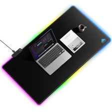 40" x 20" RGB Mouse Pad XXL, Extended Desk Mat with Smooth Surface and 9 Ligh...