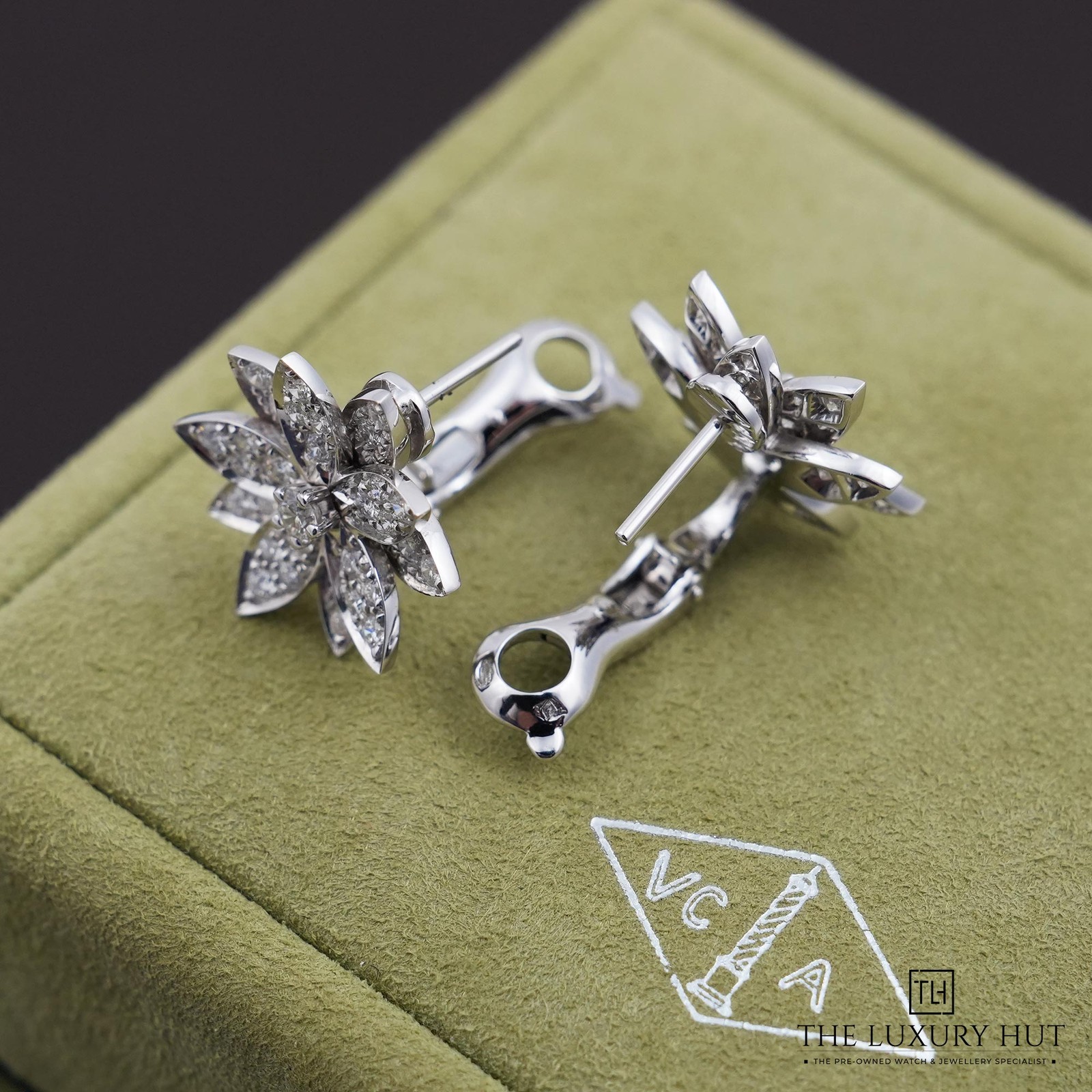 Van Cleef & Arpels Lotus Earrings 'Small' 18ct White Gold & Diamonds Ref: VCA...