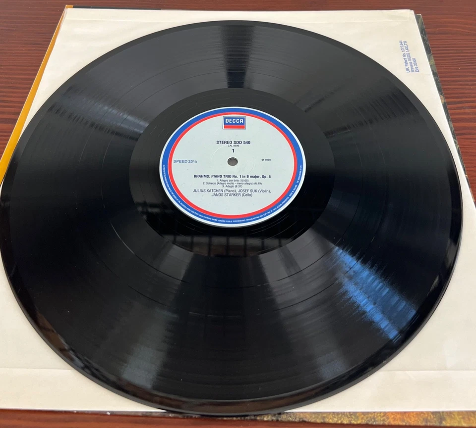 Brahms Piano Trios Nos. 1 & 3 J. Katchen, J. Suk, J. Starker, Decca, 1969 LP, EX - Image 3 of 4