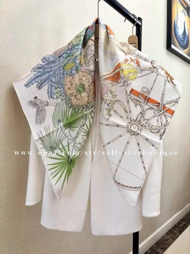 Sallys 18 Momme Twill Silk Wrap Scarf Carriage Florals Print 2 Face Shawl 35"