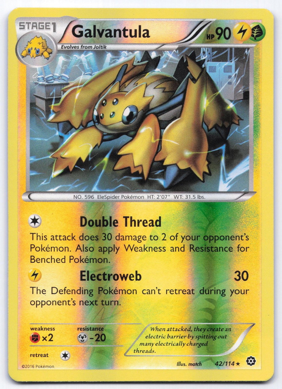 Galvantula 42/114 Steam Siege Reverse Holo Rare Pokemon Card LP
