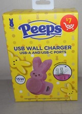 Glitter Pink Peeps USB A & C Port Wall Charger 15W 3.1 AMP foldable plug