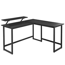 VASAGLE ALINRU COMPUTER DESK, L-SHAPED CORNER DESK WITH MONITOR STAND, -  BLACK