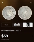 1922 Peace Silver Dollar 90% Silver Coin Circulated CoinSnap Graded: VF
