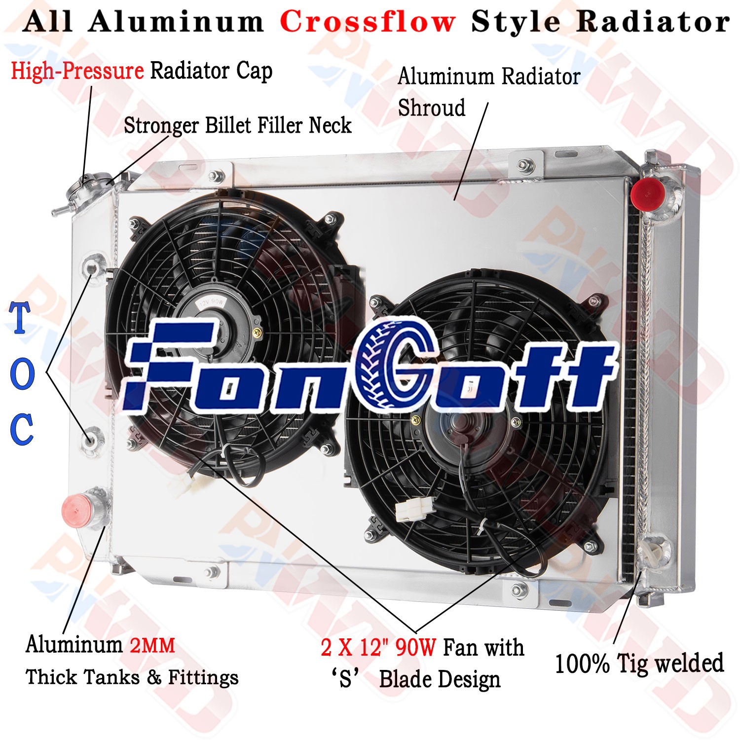 3 Rows Radiator Shroud Fan for 1979-93 Ford Mustang Granada LTD/ Mercury Cougar