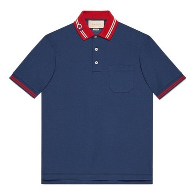 Authentic Men's Gucci Navy Stretch Cotton Piquet Logo Polo Shirt