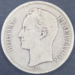 1879 Venezuela Bolivar 25 grams .900 Silver Circulated Condition