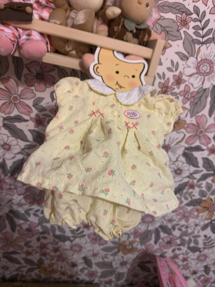 Baby born zapf creation vintage retro yellow floral dress and bloomer shorts - Image 2 of 3