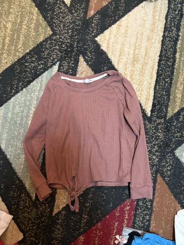 Girls Ribbed Long Sleeve Tie Hem Top