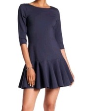 Halston Heritage Blue Dropped Waist Ruffled Mini Dress Women's Size XS NWT 
