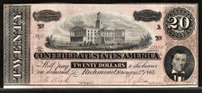 1864 CONFEDERATE STATES AMERICA CURRENCY $20 Dollar Note S/N 54498 T-67 Cr. 505