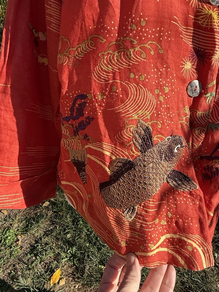 Blusa para mujer vintage Citron Santa Monica roja bordada - 100 % bambú - talla L Foto 4 de 4