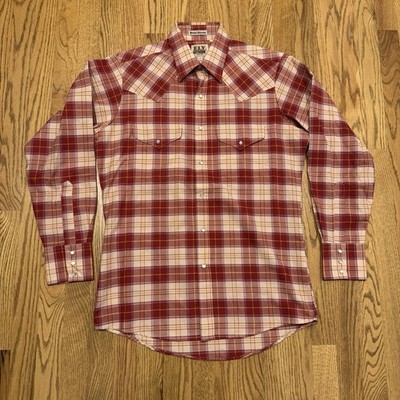 Vintage Ely Cattleman Pearl Snap Shirt Men s 15-33 Wrinkle Resistant Plaid Vtg