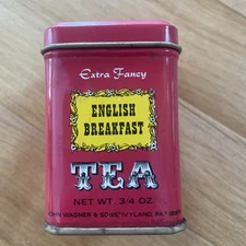 John Wagner & Sons Tiny Vintage Tea Tin~Red ~3/4Oz~English Breakfast Tea~ VGC