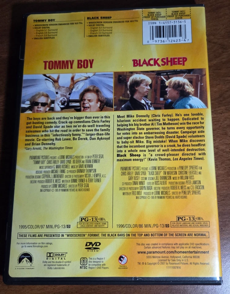 Tommy Boy/Black Sheep (DVD, 2007) Comedy Chris Farley David Spade - Image 2 of 4