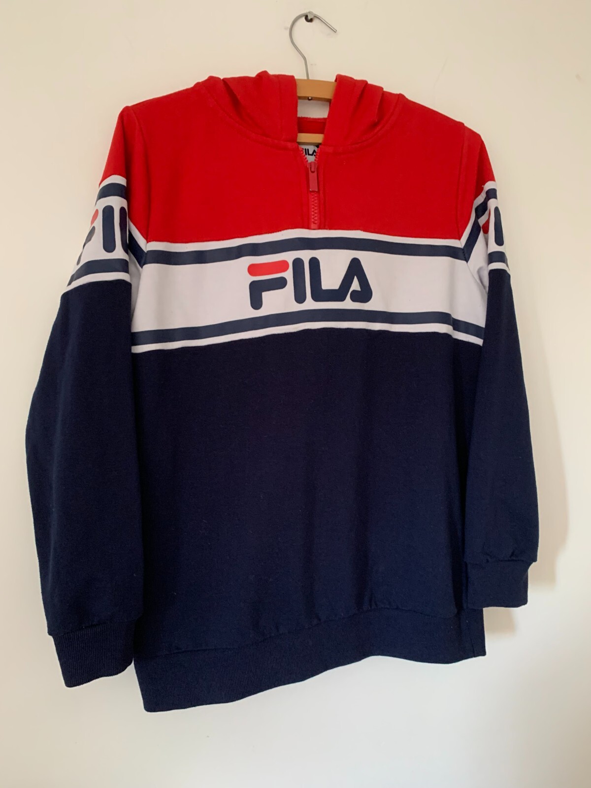 Felpa con cappuccio manica lunga Fila rossa bianca navy taglia 13 15 anni
